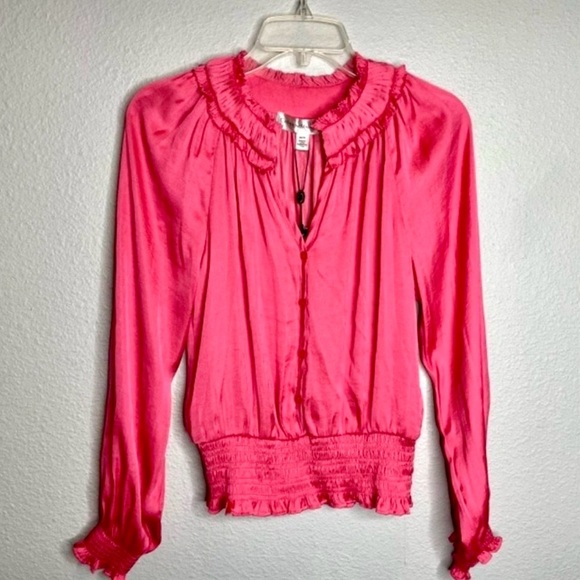 NEW Catherine Malandrino Long Sleeve Silky Blouse Tango Pink - Picture 1 of 4
